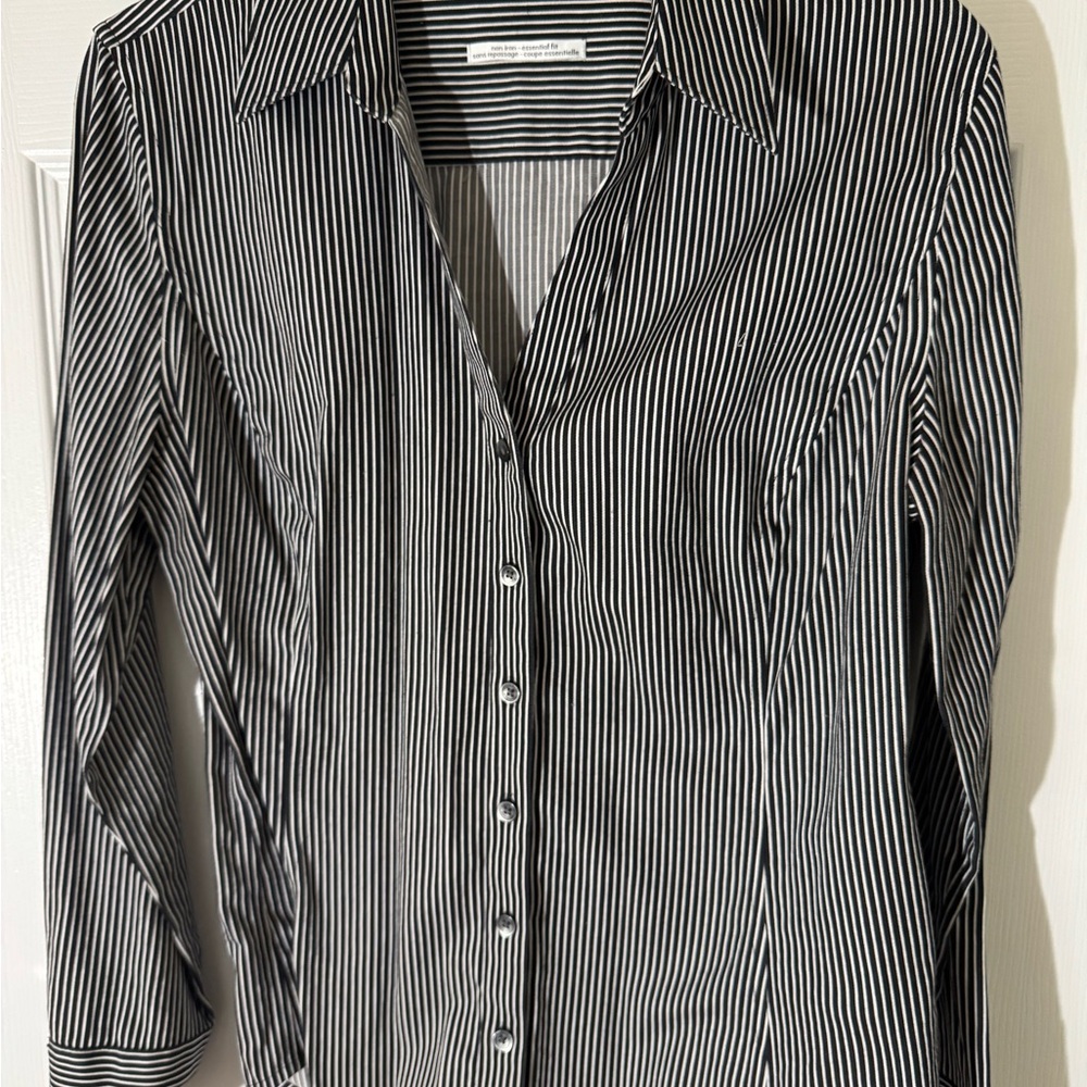 Calvin Klein Black and White Striped Button Down Shirt